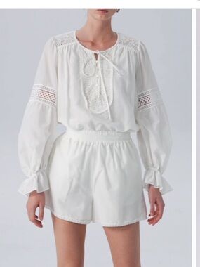Fabrique Bea Embroidered Blouse and Shorts Set in Silk Cotton Blend
